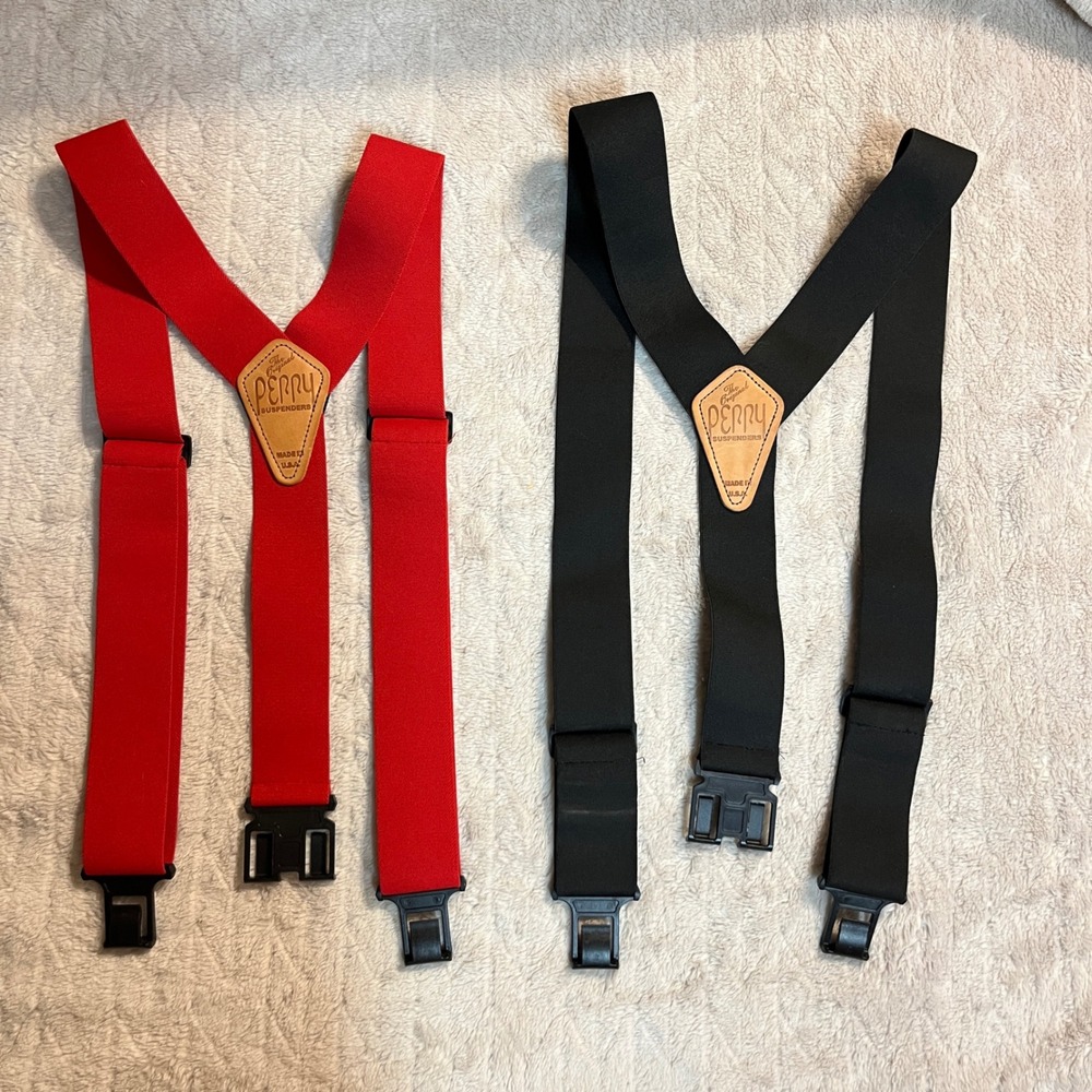 Perry Suspenders Mens 2 Pack Y-Back Belt Hook‎ Braces Red Black USA 2 Inch